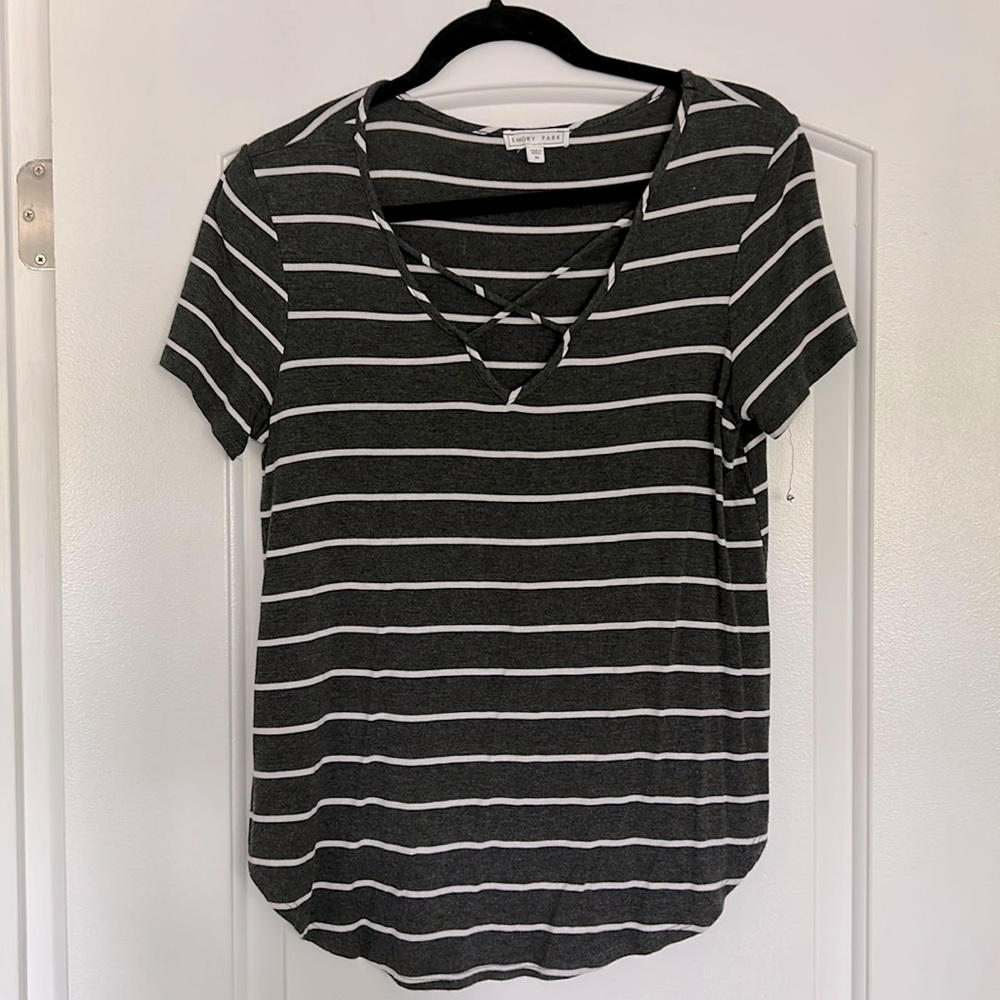 Gray and white stripped T shirt